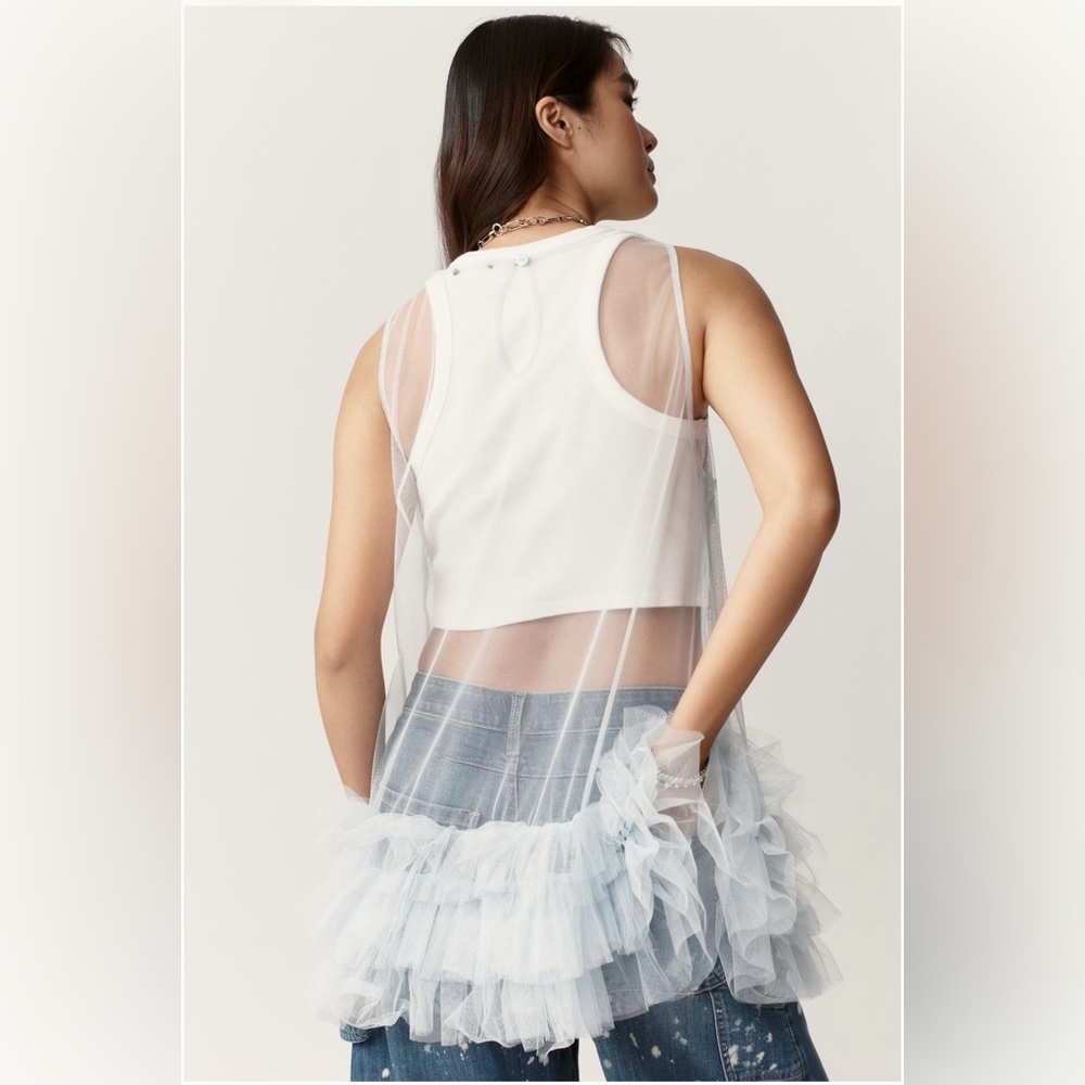 Anthropologie sheer tulle ruffle tunic size M/L - Picture 7 of 8